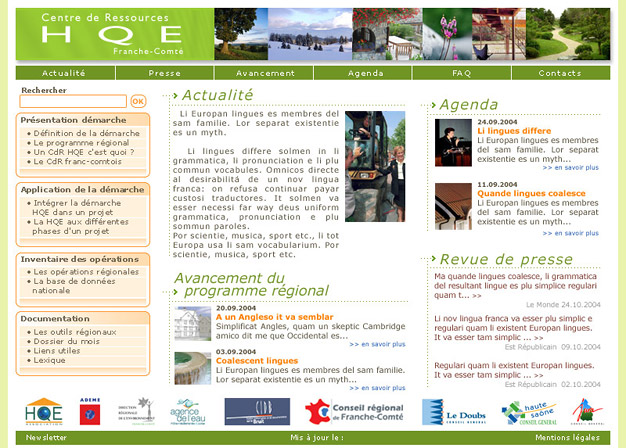 Charte graphique d'un site HQE - Page d'accueil (réalisé en 2004)