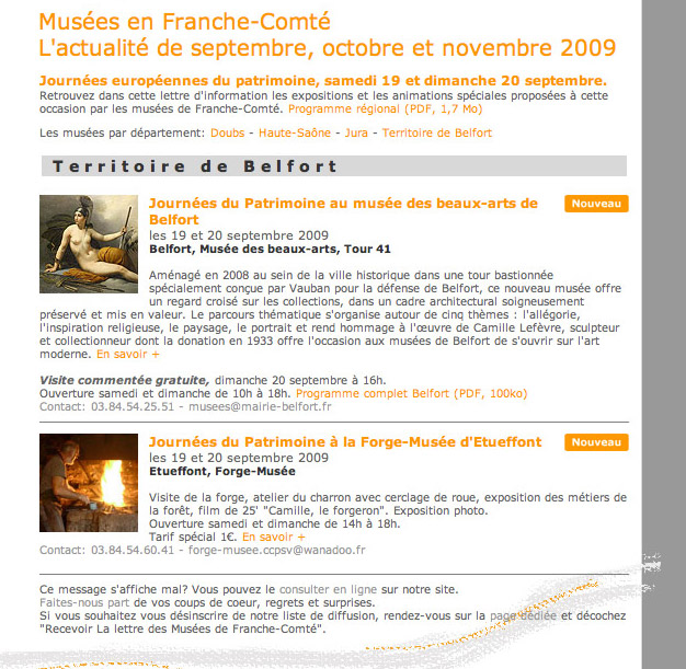 Newsletter du site internet des musées en Franche-Comté