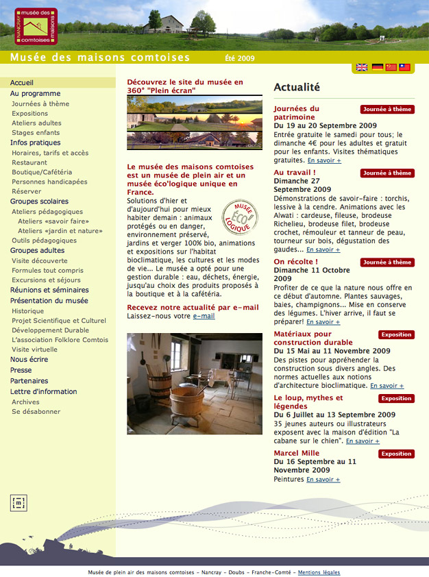 Page d'accueil du site web du musée des maisons comtoises
